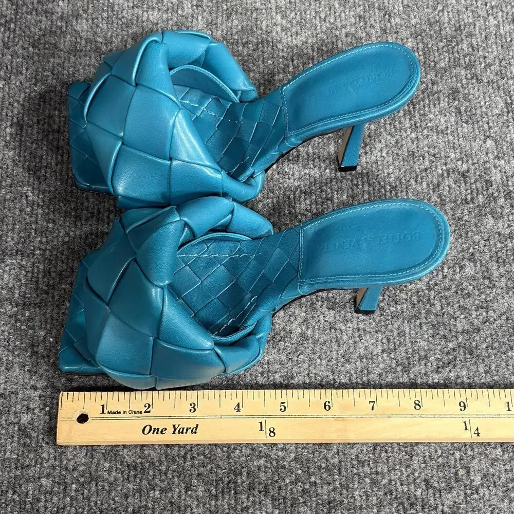 Bottega Veneta Sandals Womens 35 Blue Lido Intrecciato Leather Mules Slide Heels